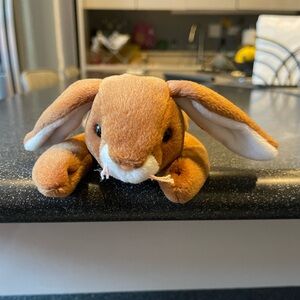 🐸 Ty Beanie Babies 1995 EARS brown bunny - missing heart hang tag
